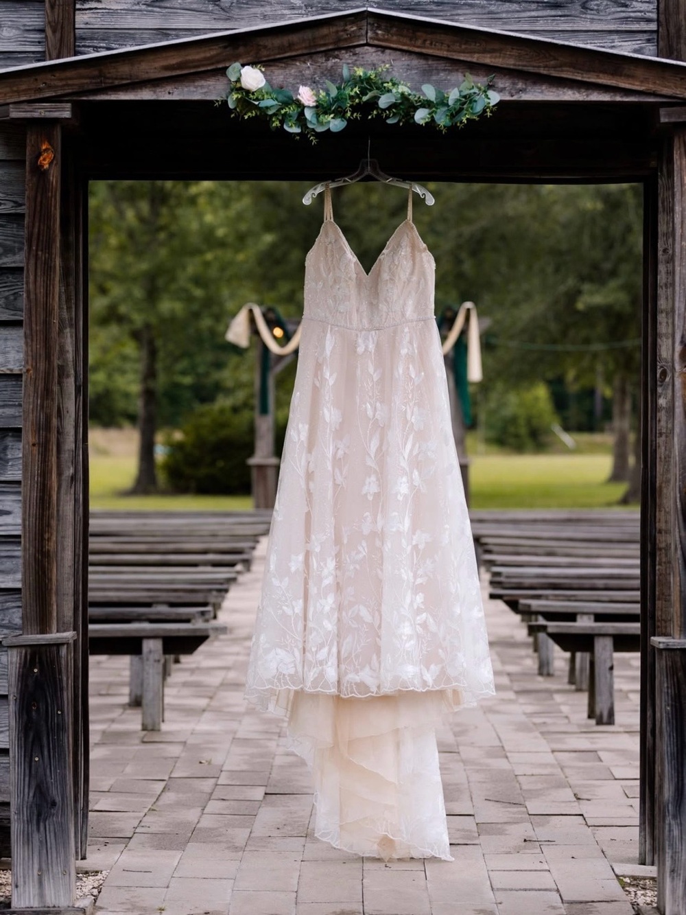 V-Neck Lace A-Line Wedding Dress in Soft Champagne